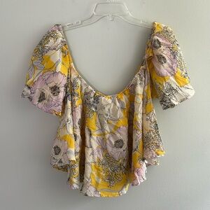 Yumi Kim 100% silk off the shoulder flutter sleeve flowy top